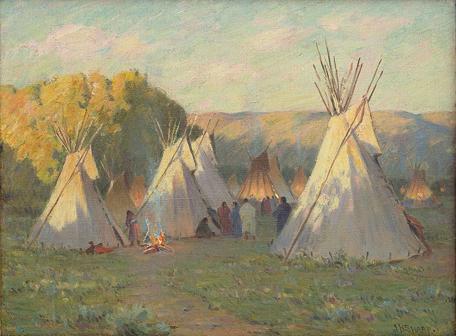 An Indian Encampment at Sunset